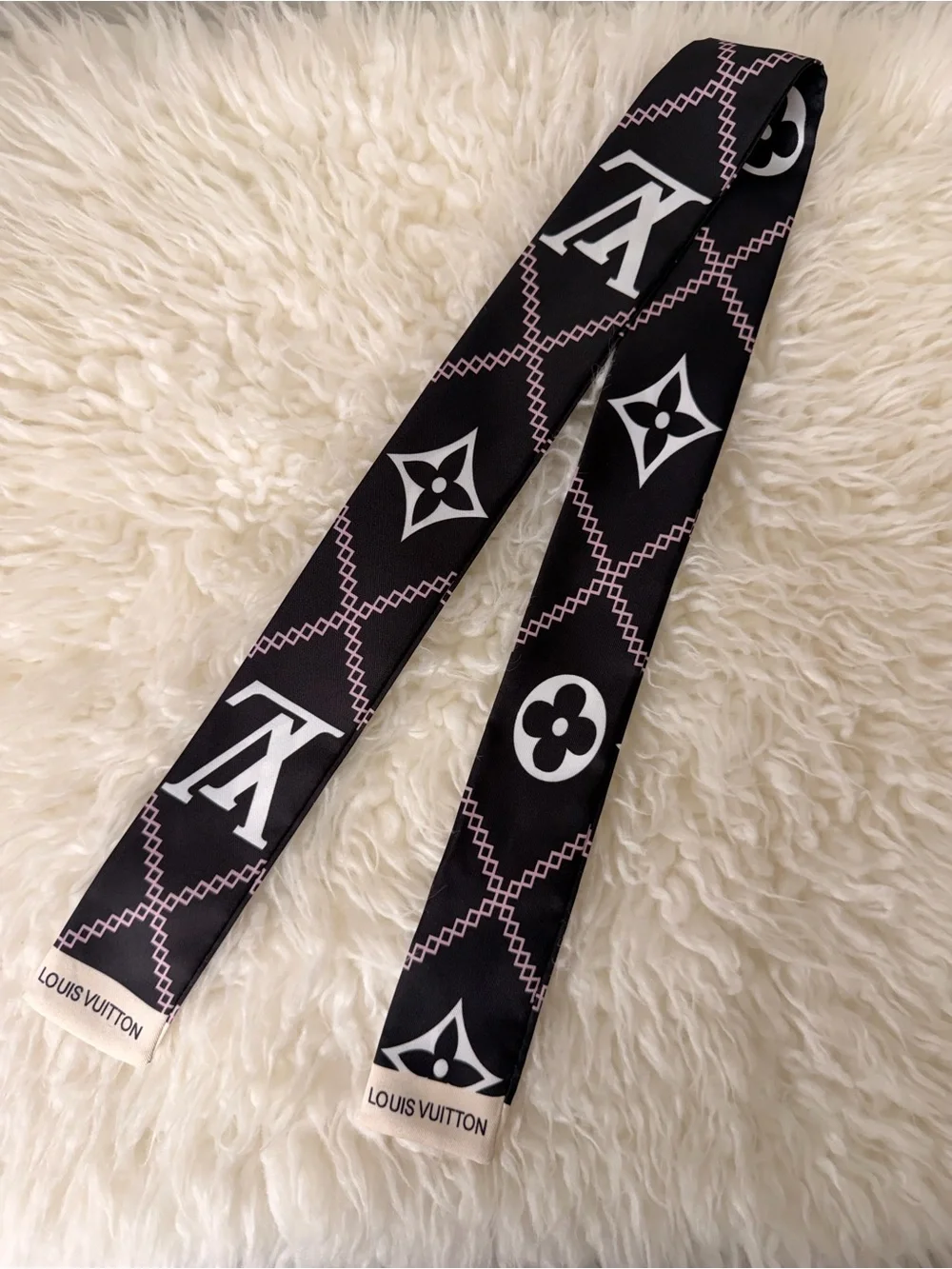 Black & Pink Monogram Silk Twilly Scarf